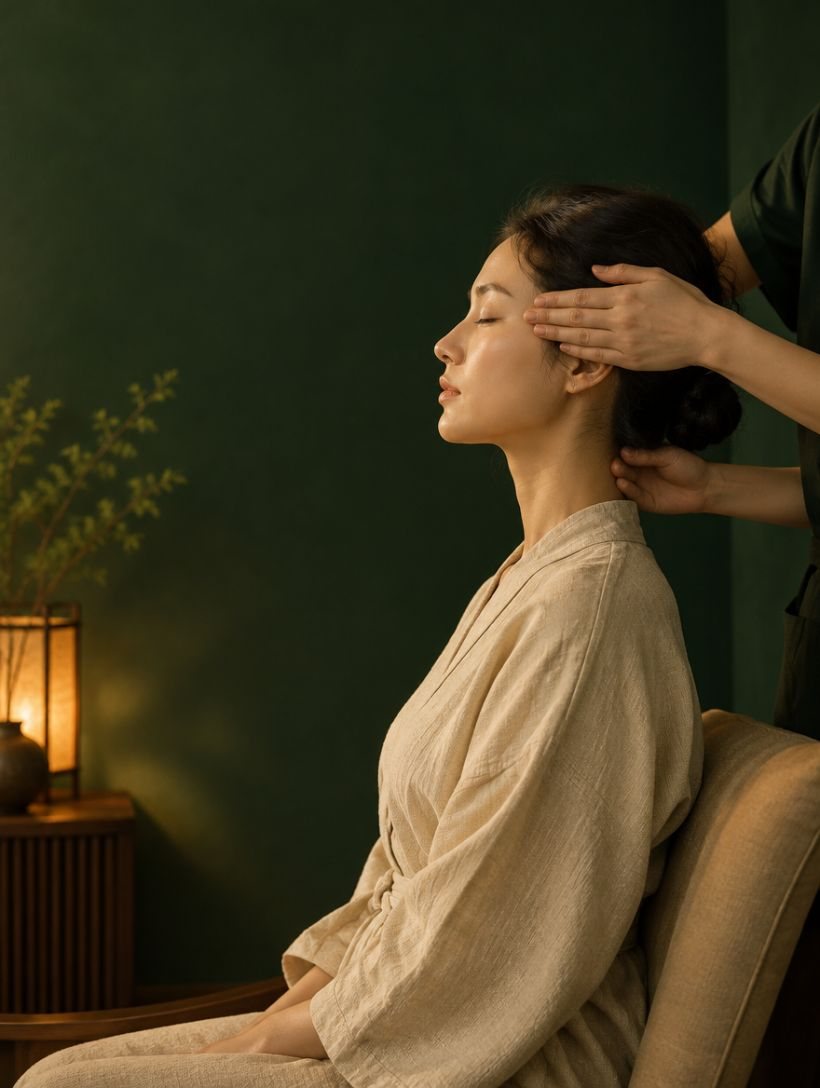 Sanfte Massage an Nacken und Schultern